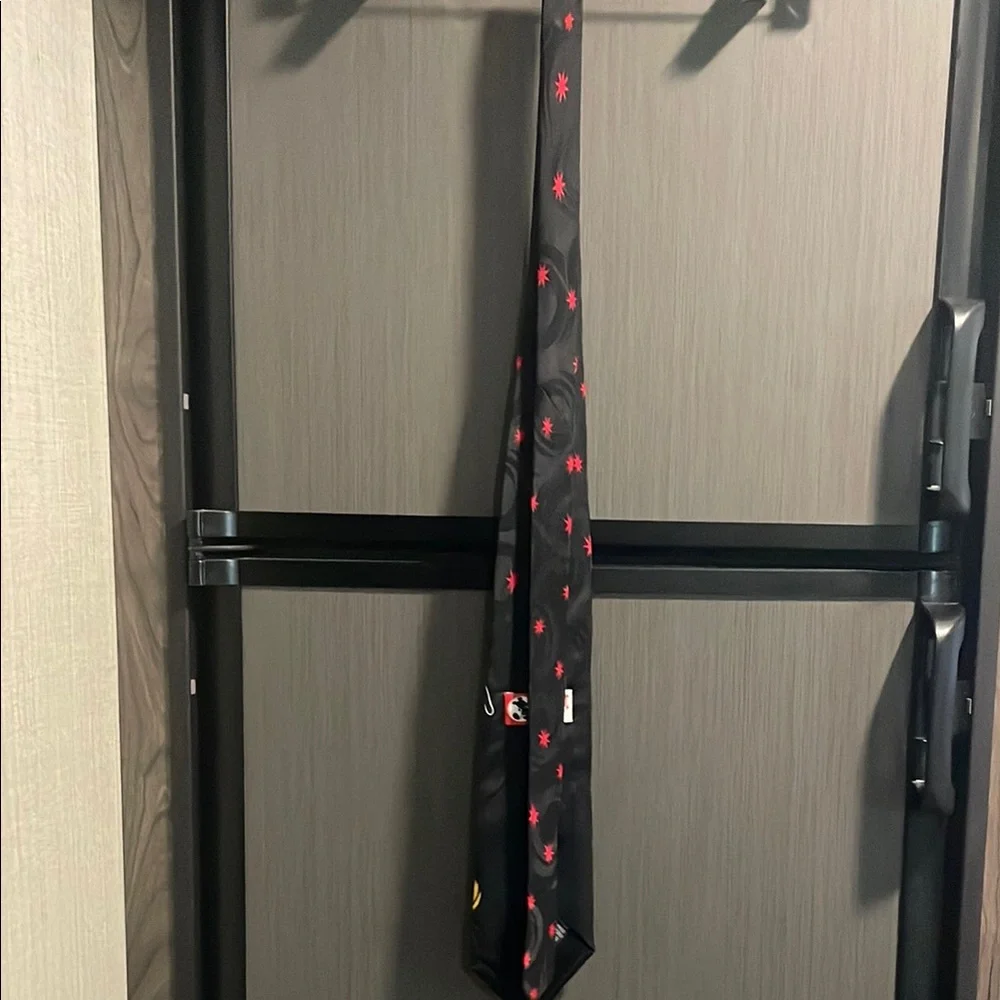 Black Silk Tie with White, Red and Yellow Character Motif